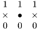 \[\begin{array}{ccc} 1 & 1 & 1\\ \times & \bullet & \times\\ 0 & 0 & 0 \end{array}\]